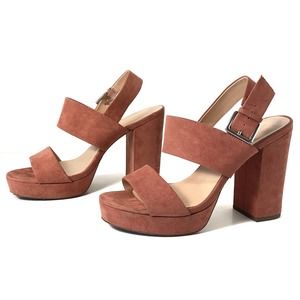 Urban Outfitters | Women's Suede Rose Mauve Block Heel Platform Sandals | sz 8.5